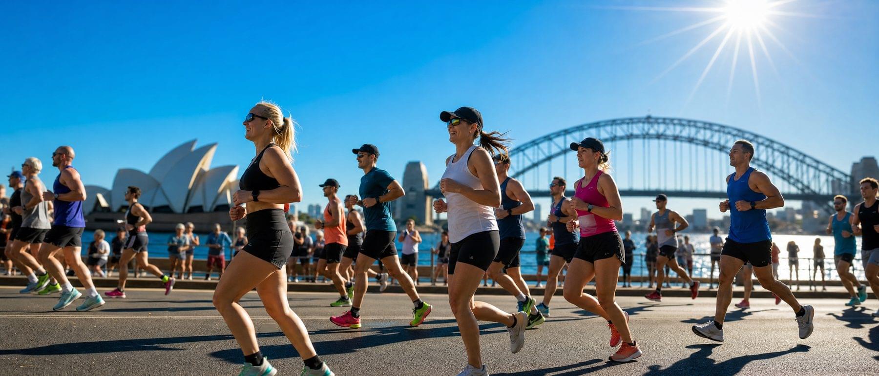 Runners on the Sydney course on race morning